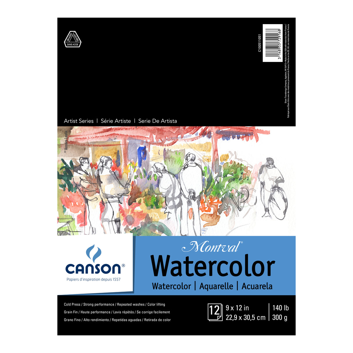 Canson Artist Series Montval Watercolor Pad, 9 in x 12 in, 12 Sheets