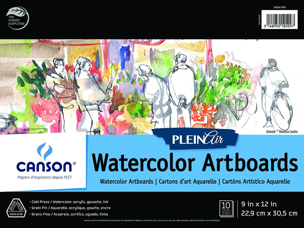 Canson Plein Air Watercolor Artboard Pad, 9 in x 12 in, 10 Sheets/Pad