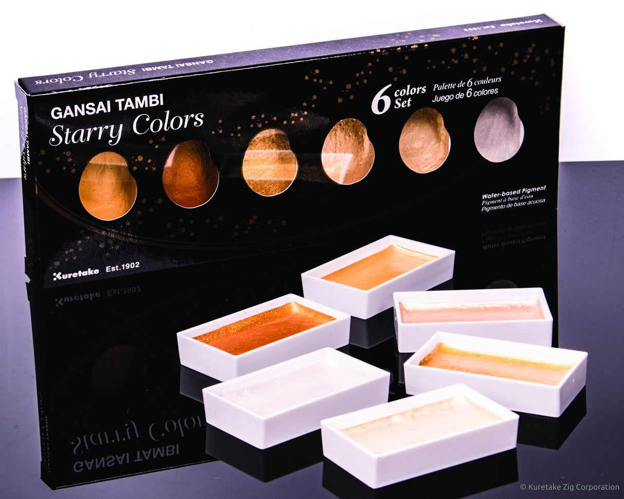 Kuretake Zig Gansai Tambi Metallic Watercolor Set, 6-Colors, Starry